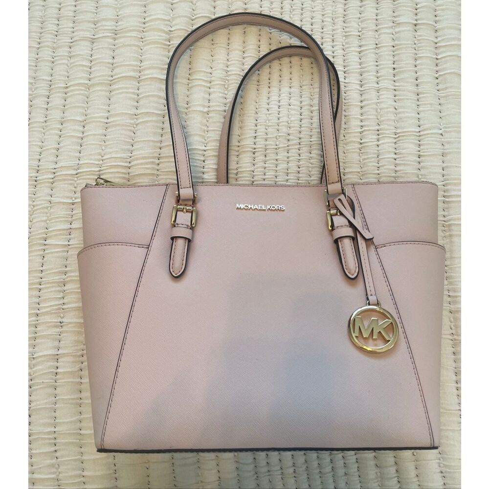 Michael Kors Charlotte Saffiano Leather Top-Zip Bag Powder Blush Pink - Picture 3 of 12